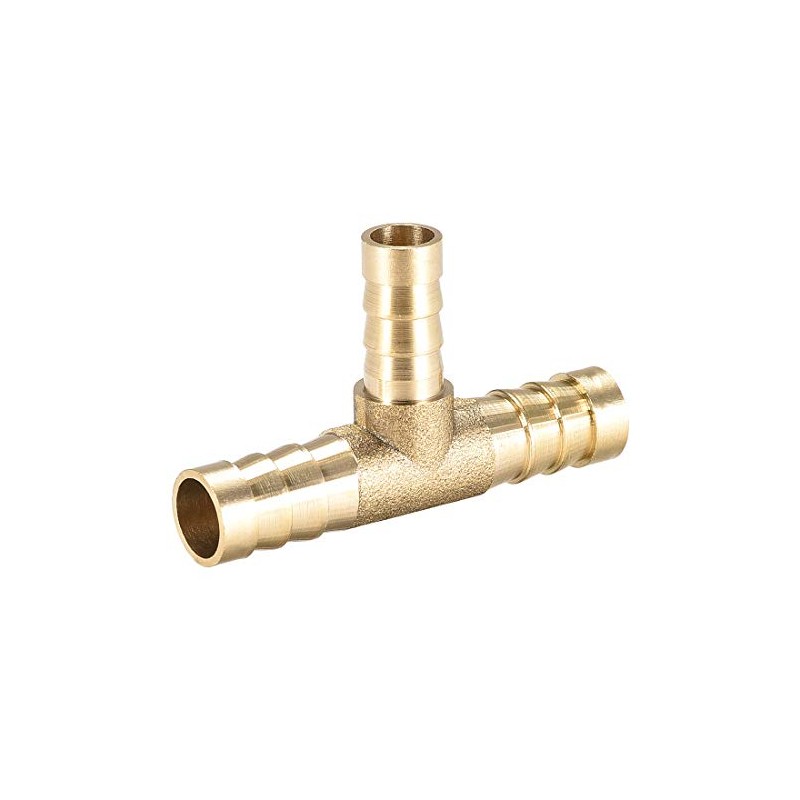 sourcing map Tee Brass Barb Fitting Reducer 3 Way, Fit