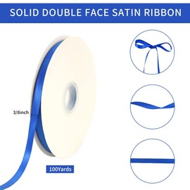 TONIFUL 3/8 Inch x 100 yds Royal Blue Satin Ribbon Thin Solid Fabric Ribbons Roll for Gift Wrapping Invitation Floral Hair Balloons Craft Sewing Party Wedding Popsicles Decoration