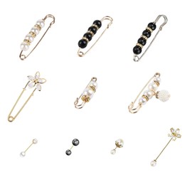 SWYSGS 10pcs Women Brooch Pins, Sweater Shawl Clips Faux Crystal and Pearl Brooches, Safety Pins for Women Girls Clothing Dress Pants Skirt Cardigan Collar