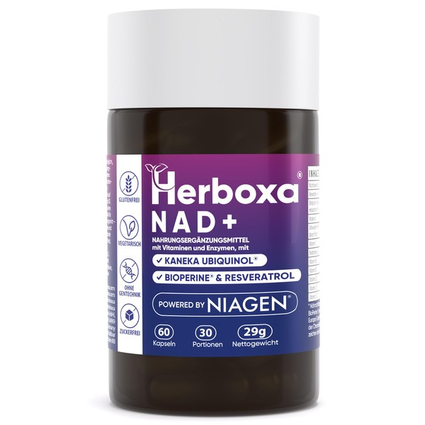 Herboxa NAD+/Nicotinamide Riboside/Niagen Patented Formula, with Kaneka (CoQ10), Vitamin E & Vitamin B12 to Support the Reduction of Fatigue and Fatigue - 60 Capsules
