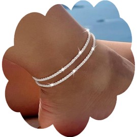 Anklets for Women Adjustable Ankle Chain Layered Ankle Bracelet Silver Foot Bracelet Beach Anklet Silver Simple Foot Chain Jewelry Ankle Bracelet Anklet Set for Women (Double layered ankle chains)