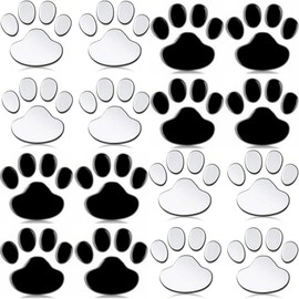 GRASSCALM Stickers, Paw Stickers, Set of 16, 3D 3D Car, Dog, Cat, Decal, Scratch, Hide, Emblem, 3D Seal, Dress Up, Prevent Scratches and Dents (Silver/Black)