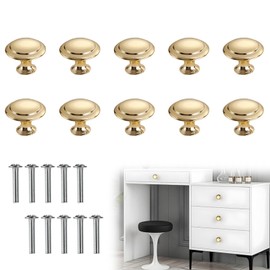 GGUFAY Furniture Knobs, 30 mm Cabinet Knobs, Modern Vintage with Screws, Pack of 10 Door Knobs for Drawer, Cabinet, Furniture, Kitchen Cabinets, Wardrobe (Gold)