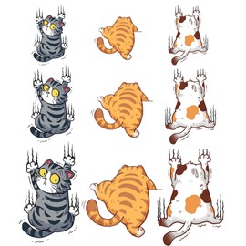 CYNOSURETECH 9 Pieces Funny Cat Car Stickers, Multicolor, Cartoon Style, PVC Material, Irregular Shaped, Outdoor Use, Car Sticker