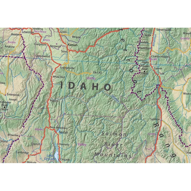 Tiger Moon Montana, Idaho and Wyoming Physical Map - 16.5