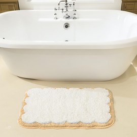 Whoohoohome Luxury Soft Cute Bath Mat for Bathroom,Absorbent Non Slip Bath Rug, Microfiber Machine Washable Plush Bathroom Rug for Shower,Bathtub(White&Yellow 19.69" X 31.5")