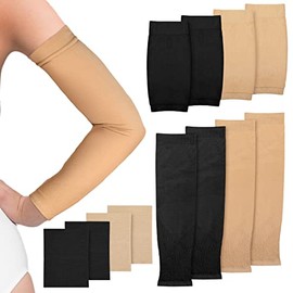 2 Pairs Full Forearm Tattoo Cover Up Compression Sleeves Band Concealer Support Compression UV Arm Sleeves for Women Men(Black, Nude,7.1 x 3.9 Inch)