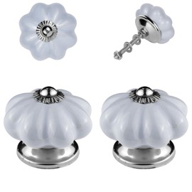 ETHNICITI Pack of 2 Pumpkin Shaped Blue Grey Ceramic Knobs 42mm Vintage Shabby Chic, Wardrobe Cabinet Cupboard Drawer Interior Furniture Pulls Handles Bedroom Dresser Lounge Kitchen