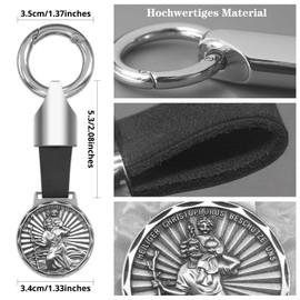 Anwlki Saint Christopher Plaques Leather Keyring Saint Christopher Medal Protect Us Come Good Home Car Motorcycle Drivers Patron Saint Pendant, Old silver