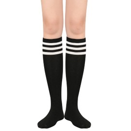 Zando Outdoor Athletic Socks for Women Soft Knee High Socks Tall Athletic Socks Stripes Tube Socks Extra Long Knee Socks Outdoor Boot Socks Elastic Knee High Stockings Black White One Size