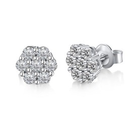 HELLOICE Moissanite Cluster Flower Stud Earrings 8mm Big Round Synthetic Moissanite Jewelry Gift for Women Men