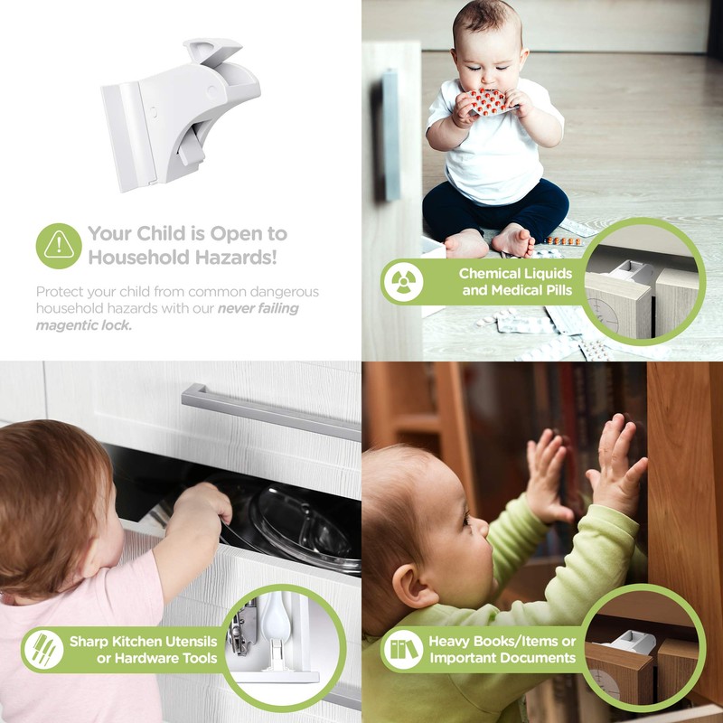 Skyla Homes Magnetic Cabinet Locks (12-Pack 2 Keys) Baby Proofing