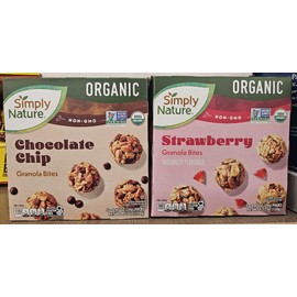Simply Nature Gluten-Free Kosher NON-GMO Organic Chocolate Chip & Strawberry Granola Bites 4.23oz 120g (Two Boxes)
