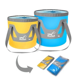 IFWELL Collapsible Bucket with Handle 5 Gallon Portable Folding Bucket Upgraded Ultra Lightweight Outdoor Basin Pail for Fishing, Camping, Hiking, Car Washing and More (Blue Yellow, 20L-12L)