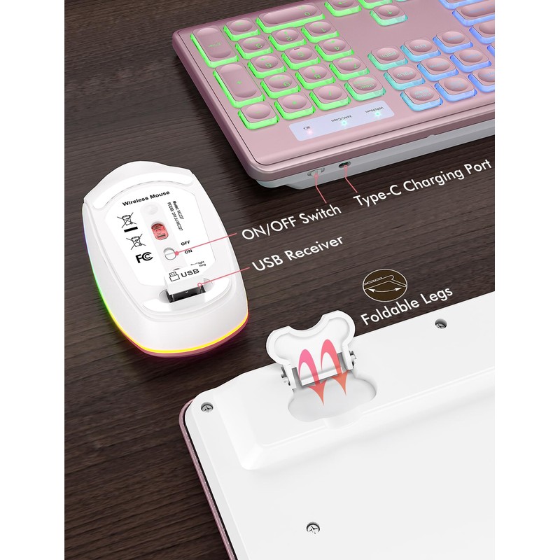 Wireless Keyboard and Mouse Combo - RGB Backlit, Rechargeable &
