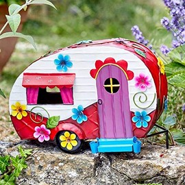 Garden Mile® Garden Ornaments Waterproof Fairy House Outdoor Decoration Funny Metal Hand Painted Weatherproof (Flower Power)