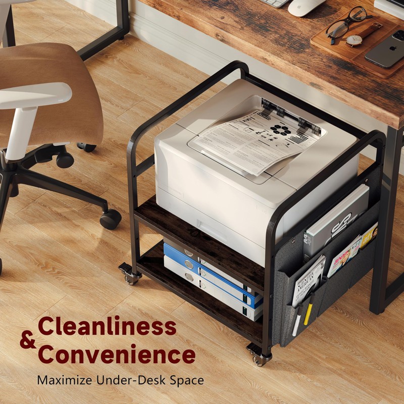 RoleDec 2-Tier Large Under Desk Printer Stand with Storage, 3D