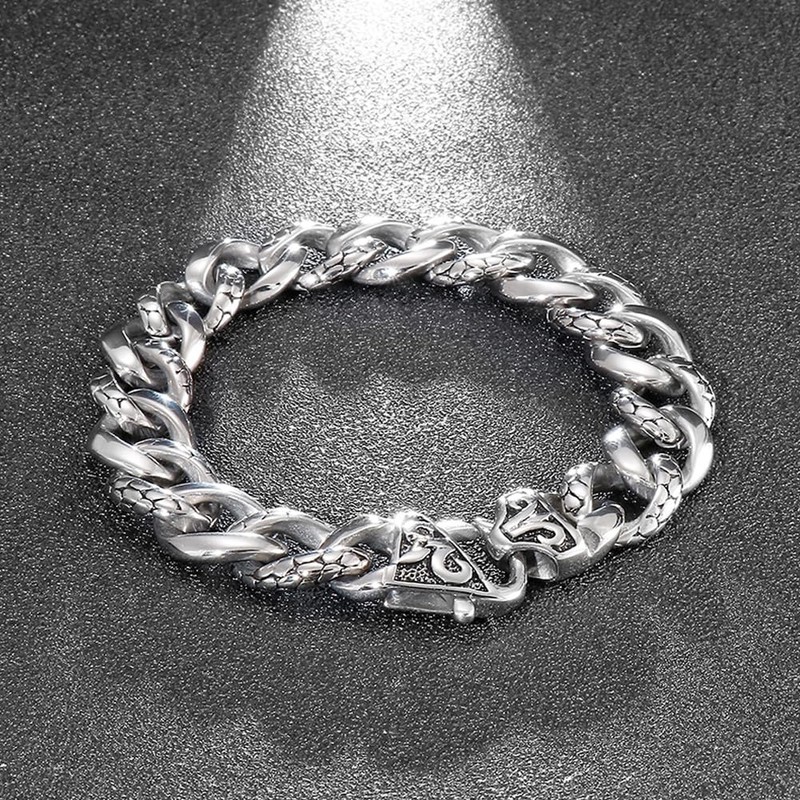 ULLMYYL Men’s Titanium Cuban Link Bracelet, Dragon & Snake Pattern