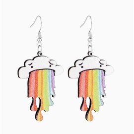 Hand-Carved Wooden Cloud Earrings for Women – Multicolor Boho-Chic Jewelry, Sustainably Sourced Lightweight Dangle Accessories