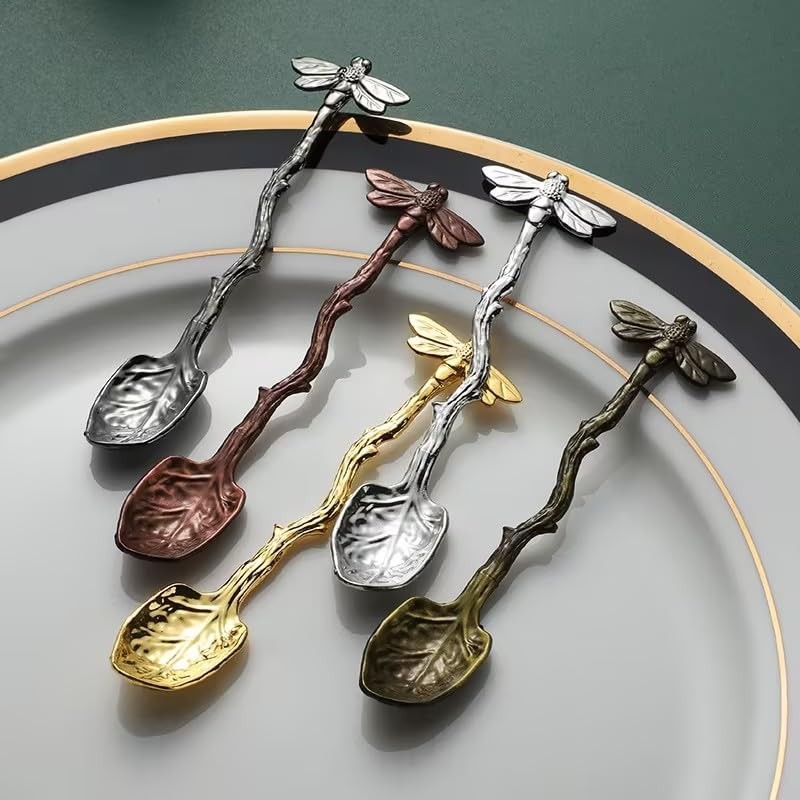 1Pc Copper Retro Dragonfly Spoon,Coffee Spoon,Tea Spoon,Stainless Steel Tableware Creative