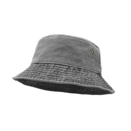 UltraKey Bucket Hat, Wide Brim Washed Denim Cotton Outdoor Sun Hat Flat Top Cap for Fishing Hiking Beach Sports Grey