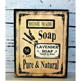Handmade Home Made Lavender Soap Sign Block Shelf Sitter Tiered Tray Tuck 3.5X4.5