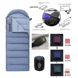 Sleeping Bag with USB for Heating Camping Accessory Outdoor Office Home Sofa Hunting Tourism Cotton Bottom Down Top Blue (Blue)