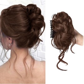 XFSRG Hair Accessories Claw Clip-In Messy Bun Hairpiece Curly Chigno Hair Bun Hair Extension Ponytail Hairpieces Hair for Women and Girls (Light Brown)