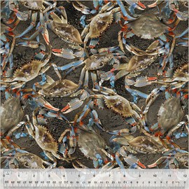 Generic Nautical Beach Blue Crab Toss Yard for Quilting, Crafting, Cotton Fabric Size 36 X 44 Inches Windham