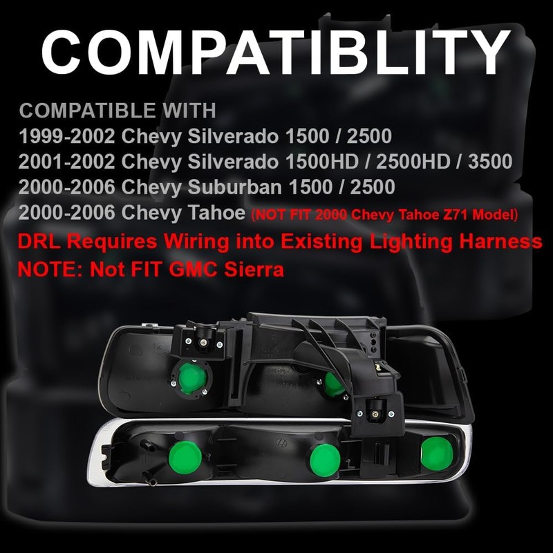 G-PLUS Headlights Assembly, Compatible with Chevy Silverado 1999-2002/Fit Suburban Tahoe