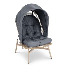 Athena Collection Patio Wicker Egg Chair with Folding Canopy, All-Weather Rattan Patio Lounge Chair with Sun Shade, Balcony Furniture Outside Seating for Front Porch, Garden, Poolside, Outdoor, Grey