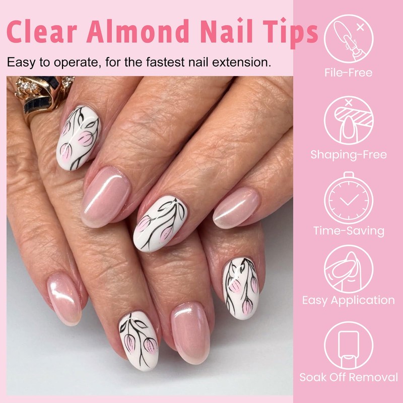 240pc Oval Gel Nail Tips Fake Nail Clear Press on