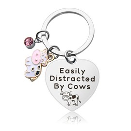 Cow Print Keyring Keychain for Cow Fan Lover Friend - Christmas Birthday Gifts for Farmer, Daughter, Cousin, Girlfriend, Sister, Wife - Cow Themed Key Ring Chain