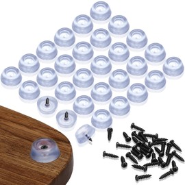 Singhoow 30 Pcs Rubber Feet 1'' Cutting Board Feet 1'' Rubber Feet with Screws Clear Rubber Feet Round Non Slip Rubber Feet for Cutting Board Furniture Chair Cabinet Electronics(Clear)