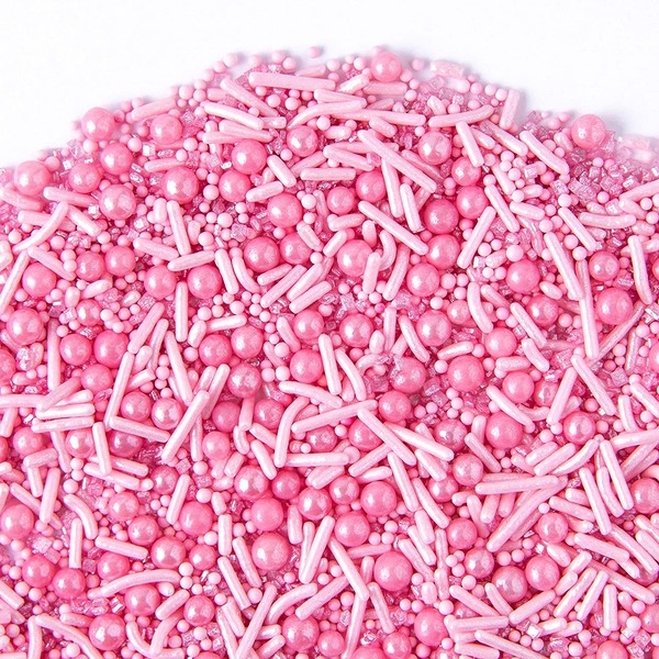 Sweets Indeed Sprinklefetti Pink Sprinkle Mix - Gluten-Free Color Sprinkles for Baking - Cupcake and Cake Topper - 6.5 ounce