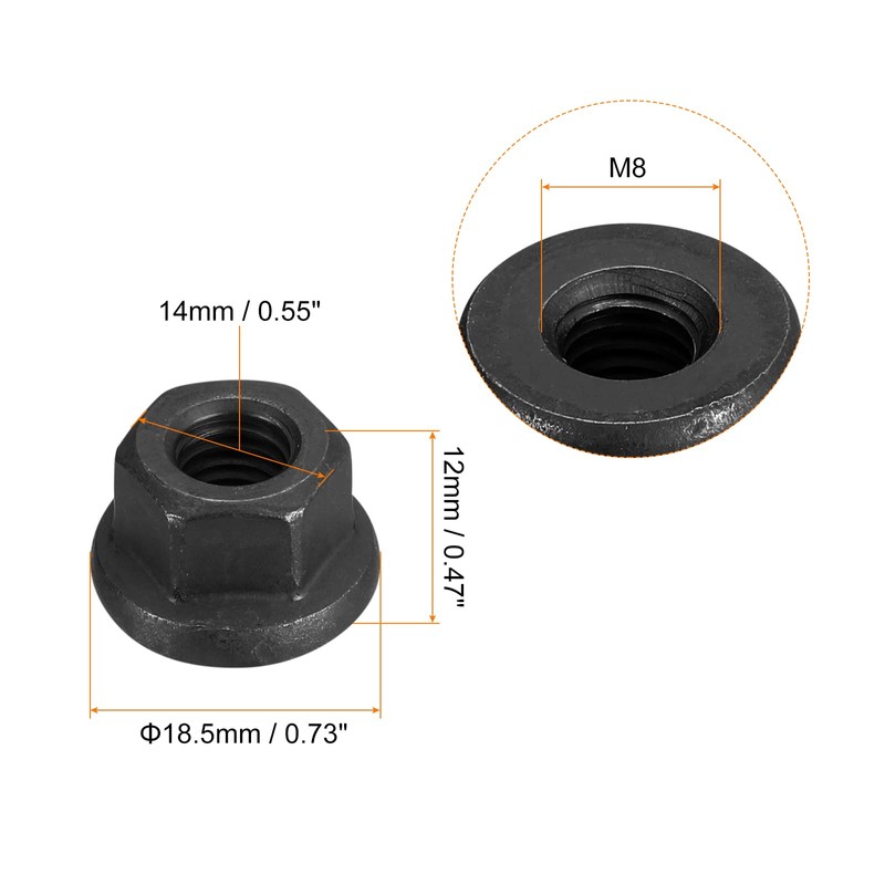 QUARKZMAN 5pcs M8 Flange Hex Lock Nuts Grade 10.9 Carbon