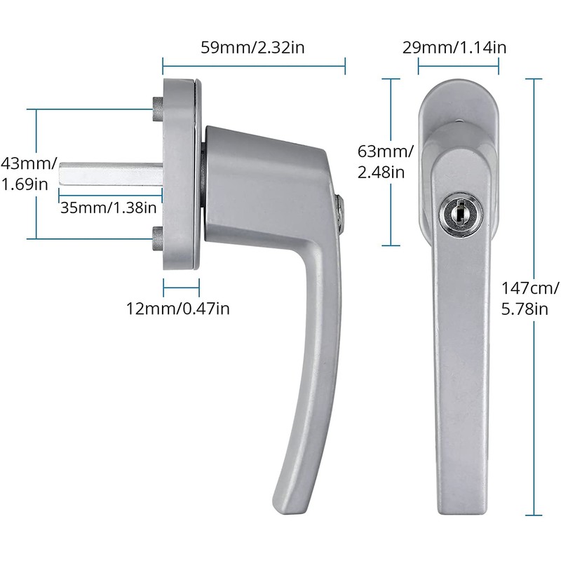 AUTOUTLET Aluminium Window Handle, Lockable, Safety Window Handle, Child Lock