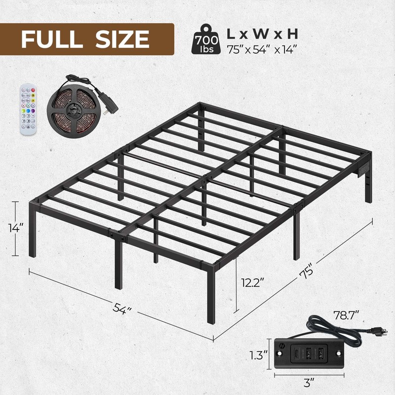 Rolanstar Bed Frame with USB Charging Station, Full Bed Frame
