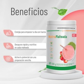Nutrasien100 Nutramalteada Sabor Fresa en Polvo | Proteína con Superfoods | Sin Azúcar y Colorantes | 500g | Ideal para Desayuno o Cena Rápida