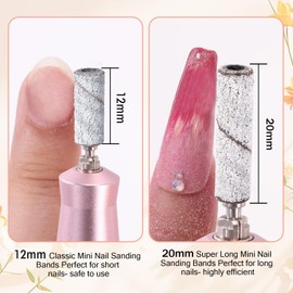 Super Long Small Sanding Band Nail Drill Bits, 50pcs Mini Cuticle Sanding Files with 3.1mm Mandrel Bits, 180# Medium Grits for Acrylic Nails Prep Gel Removing Shaping, Manicure Salon Use, White