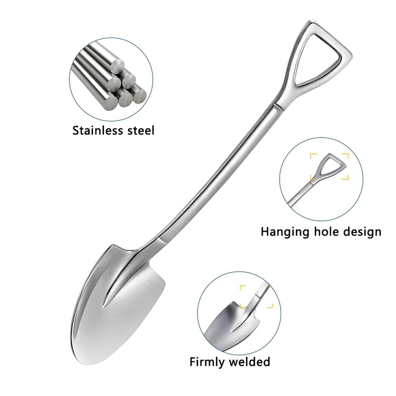 8 Pieces Stainless Steel Spade Spoons, Creative Shovel Shape, Dessert