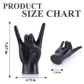 7.7" Black Resin Rock On Hand Gesture Statue - Funky Decor for Rock Culture Music Lovers, Decorative Tabletop Sculpture for Bookshelf, Desk & Mantel in Home or Office, Modern Symbolic Figurine