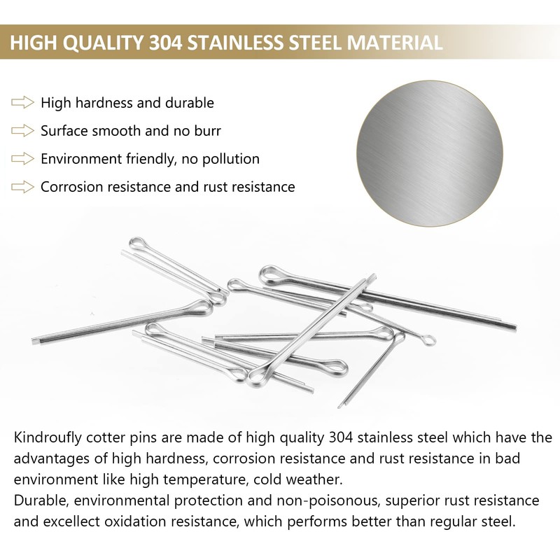 Kindroufly 120 Pieces 6 Sizes Cotter Pins Assortment Kit, 304