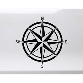 White - Compass Rose Vinyl Decal V4 -Travel Wander Adventure - Die Cut Sticker - 12w x 12h inches