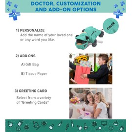 DolliBu Lying Black Bear Doctor Plush Toy - Super Soft Bear Doctor Stuffed Animal Dress Up with Cute Scrub Uniform & Cap Outfit - Gift with Personalization - 9 Inches