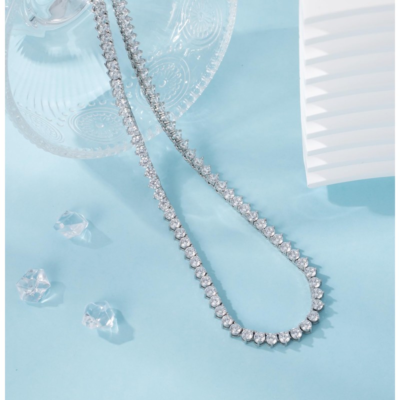 LANKRALOVNA Tennis Necklace for Women, 3 Prong 18K White Gold