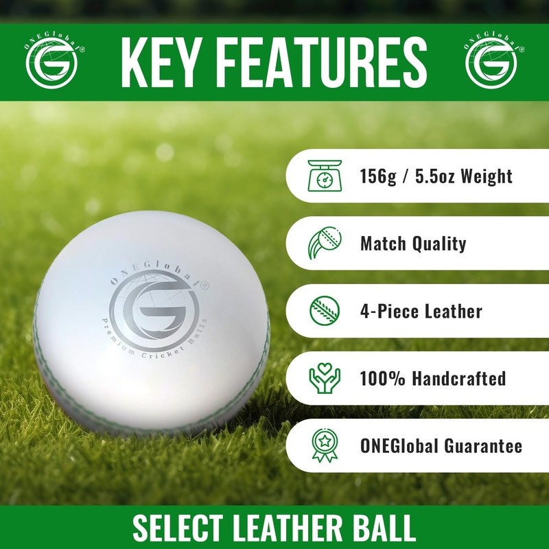 ONEGlobal Select Leather Cricket Ball | 100% Handcrafted, 156g -