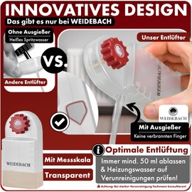 WEIDEBACH® Heater bleed key with collection container (140 ml), heater bleeder including microfibre cloth and mini bleed key for tight spaces, vent for any heater, wide shape