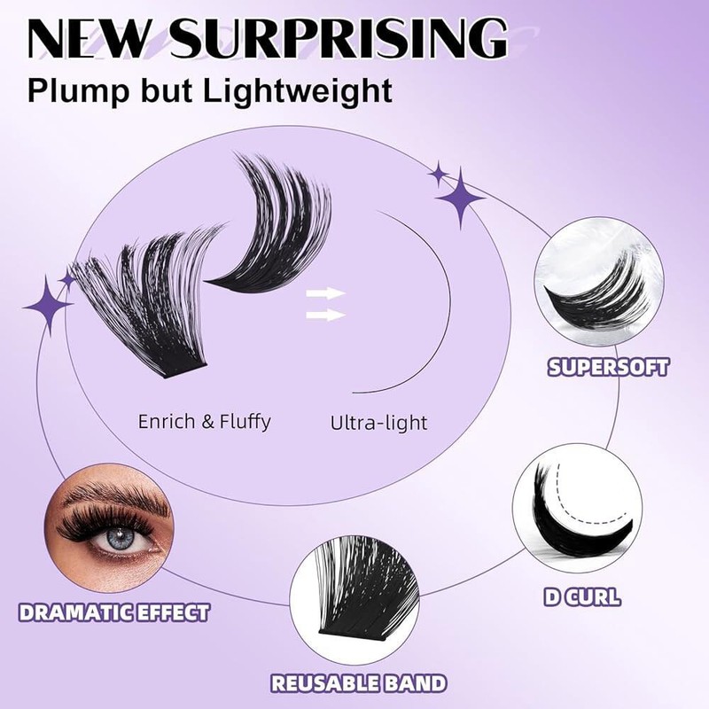 B&Q 플러피 200DLash 클러스터 두꺼운 볼륨 속눈썹 10-18mm, D 컬