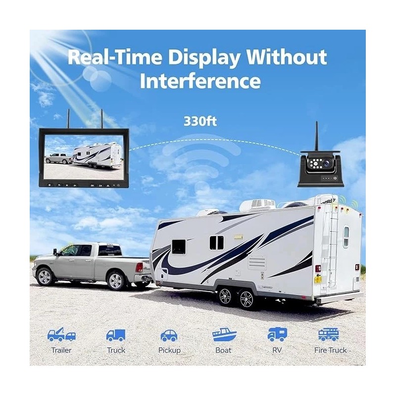 Wireless 10.1" Car Monitor DVR Magnetic Solar Backup Camera Reverse